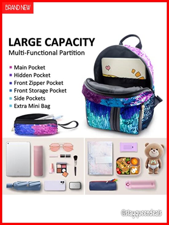 Sequin Mini Backpack Purse Faux Leather Daypack Kawaii Sparkle Bookbag